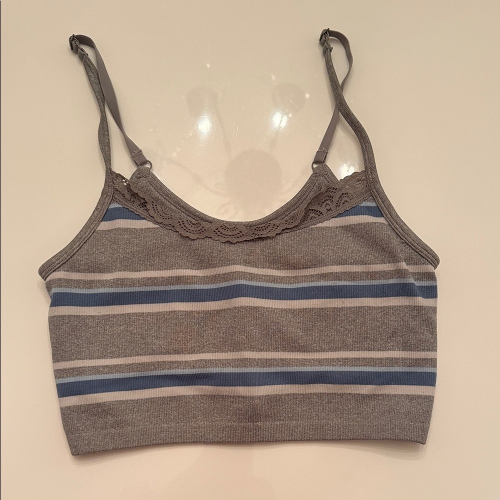 Aerie Gray Lace Trim Tank Top